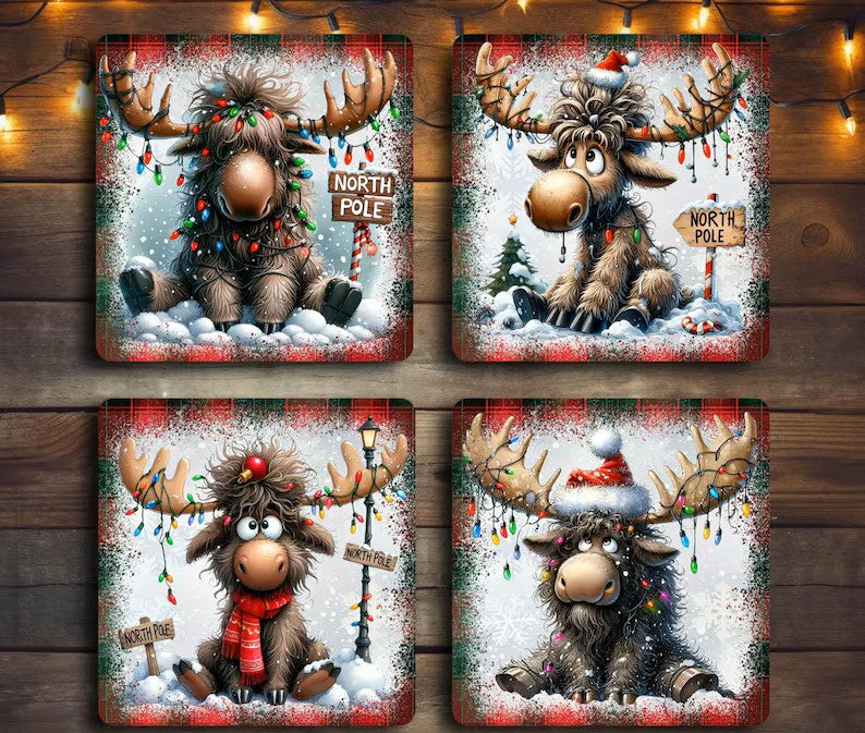 Christmas Moose Coasters | Rustic Holiday Coasters