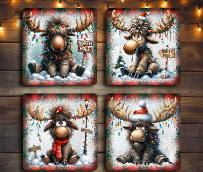 Christmas Moose Coasters | Rustic Holiday Coasters