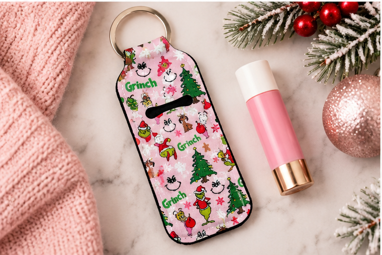 Pink Whoville Christmas Chapstick Holder Keychain | Holiday Lip Balm Holder