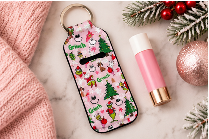 Pink Whoville Christmas Chapstick Holder Keychain | Holiday Lip Balm Holder