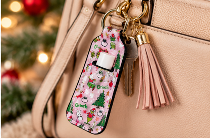 Pink Whoville Christmas Chapstick Holder Keychain | Holiday Lip Balm Holder