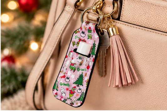 Pink Whoville Christmas Chapstick Holder Keychain | Holiday Lip Balm Holder