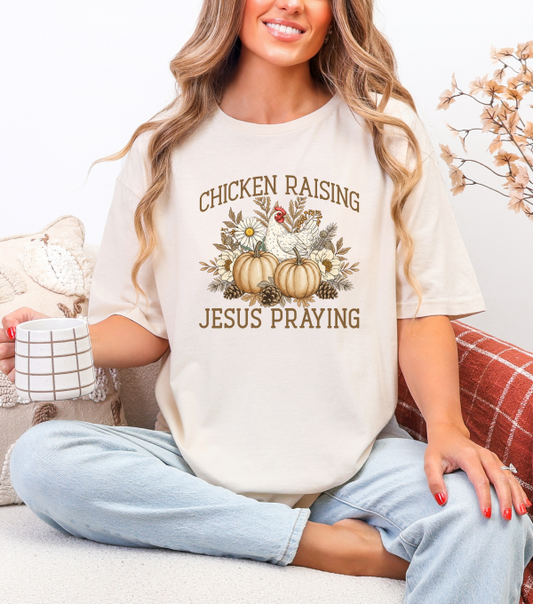 Chicken Raising Jesus Praying T-shirt