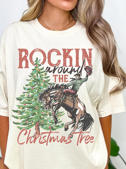 Cowboy Rockin Around the Christmas Tree Unisex Tee
